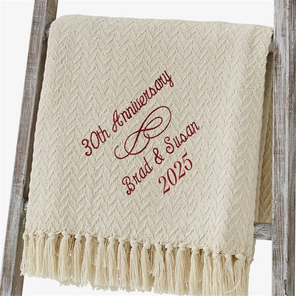 Happy Anniversary Personalized Embroidered Afghan