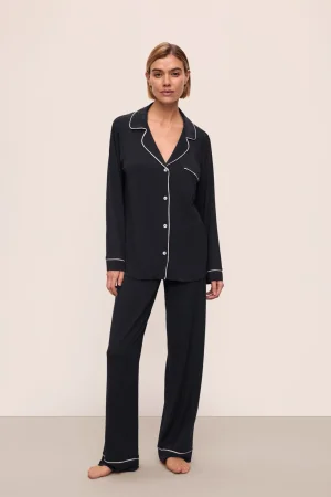 Eberjey Gisele TENCEL Modal Long PJ Set — Black/Sorbet Pink