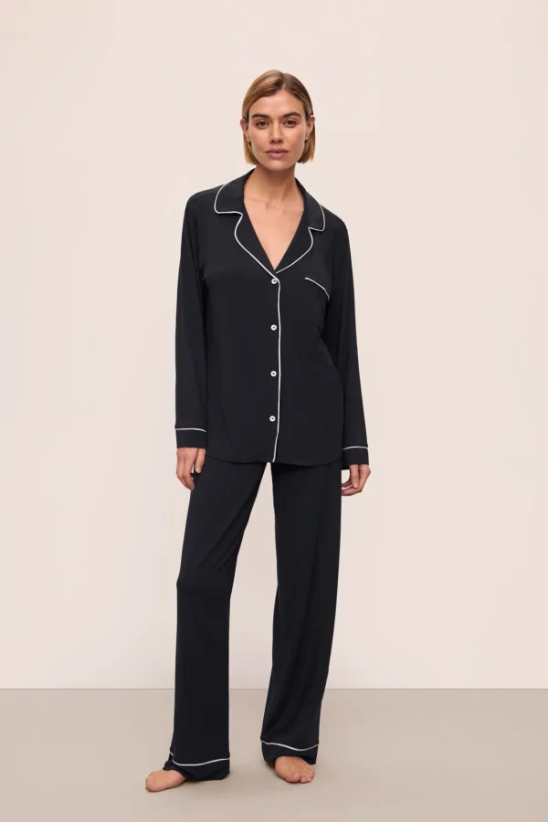Eberjey Gisele TENCEL Modal Long PJ Set — Black/Sorbet Pink