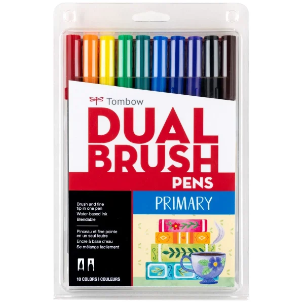 Dual Brush Pen Art Markers, Primary, 10-Pack