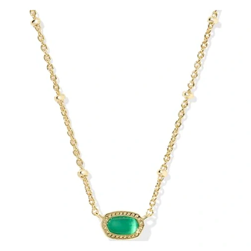 Kendra Scott Mini Elisa 14k Gold-Plated Satellite Short Pendant Necklace, Fashion Jewelry for Women, Emerald Cats Eye