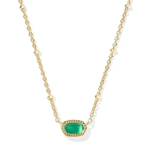 Kendra Scott Mini Elisa 14k Gold-Plated Satellite Short Pendant Necklace, Fashion Jewelry for Women, Emerald Cats Eye