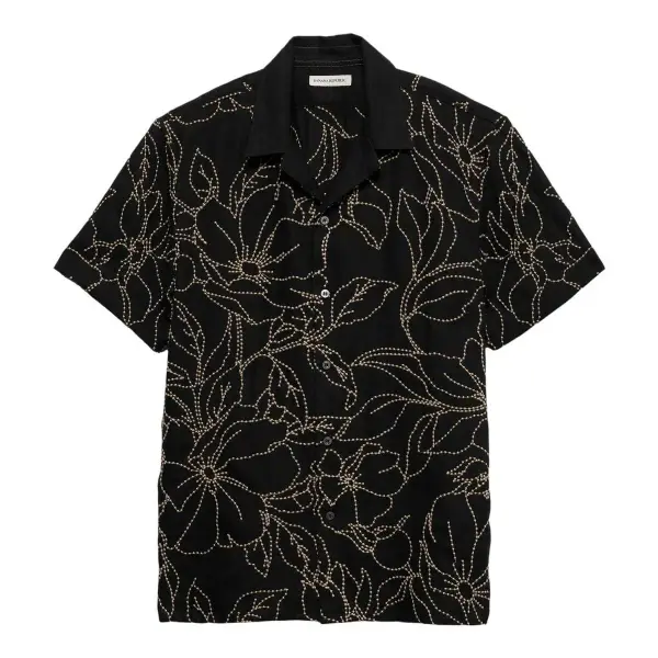 Standard-Fit Embroidered Linen Resort Shirt