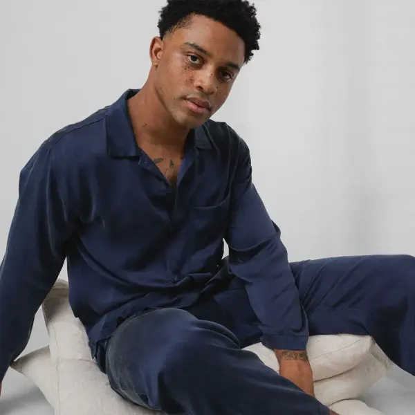 Men's Washable Silk Button Up PJ Set
