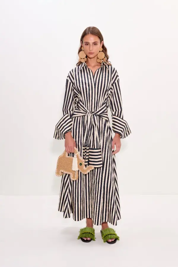 Inna Poplin Maxi Dress In Black/White Stripe