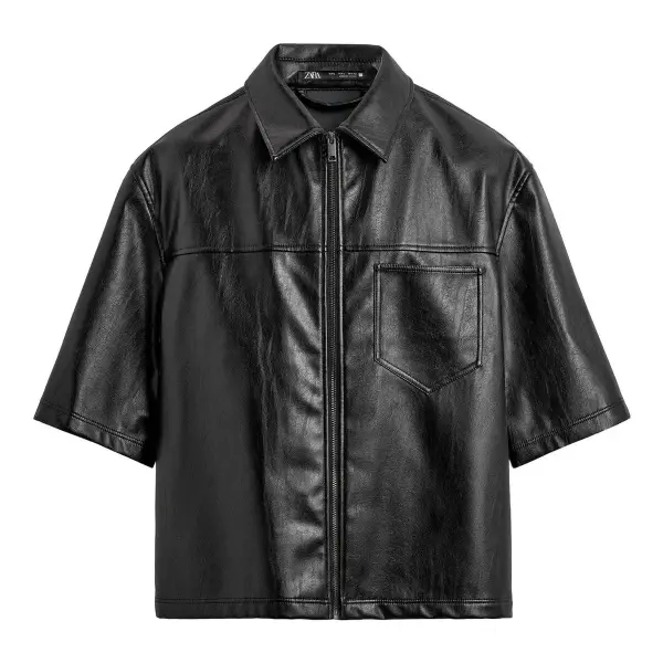 Relaxed Fit Leather Effect Overshirt