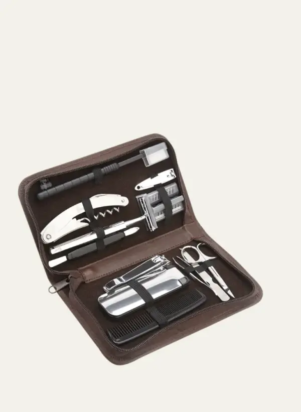 Monogrammed Leather Travel Grooming Toiletry Kit, Personalized