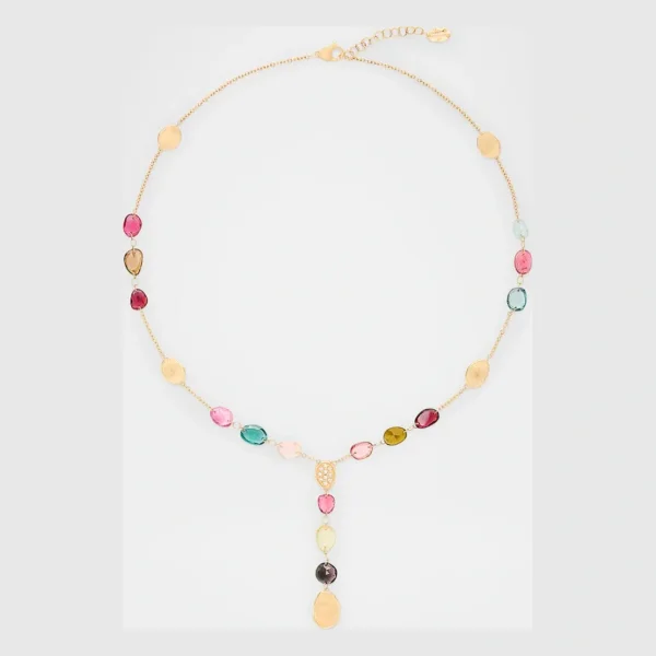 18K Lunaria Tourmaline Lariat Necklace with Mixed Tourmalines