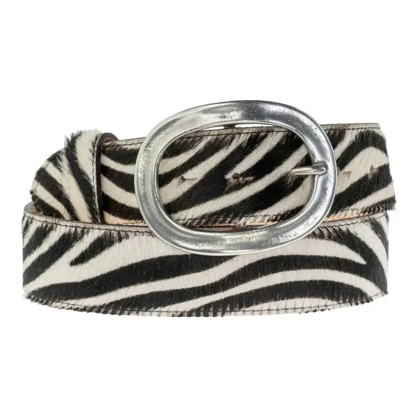 Zebra Cowhide Belt & Detachable Chunky Oval Buckle
