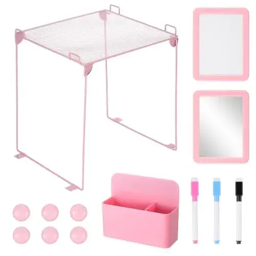 Fippy Pink locker accessories kit, locker decorations for girls, cute locker set includes locker shelf, magnetic locker mirror and whiteboard, pen holder, markers and magnets