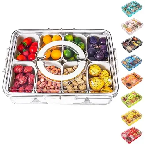 Divided Serving Tray with Lid and Handle