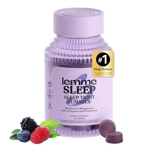 Lemme Sleep Gummies with 5mg Melatonin, Elderberry, Magnesium, L-Theanine, Chamomile and Lavender, Drug-Free Nighttime Sleep Aid, Gluten Free, Gelatin Free, Non GMO, Berry Flavored (60 Count)