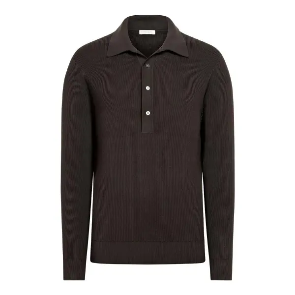 Ribbed Long Sleeve Polo Top