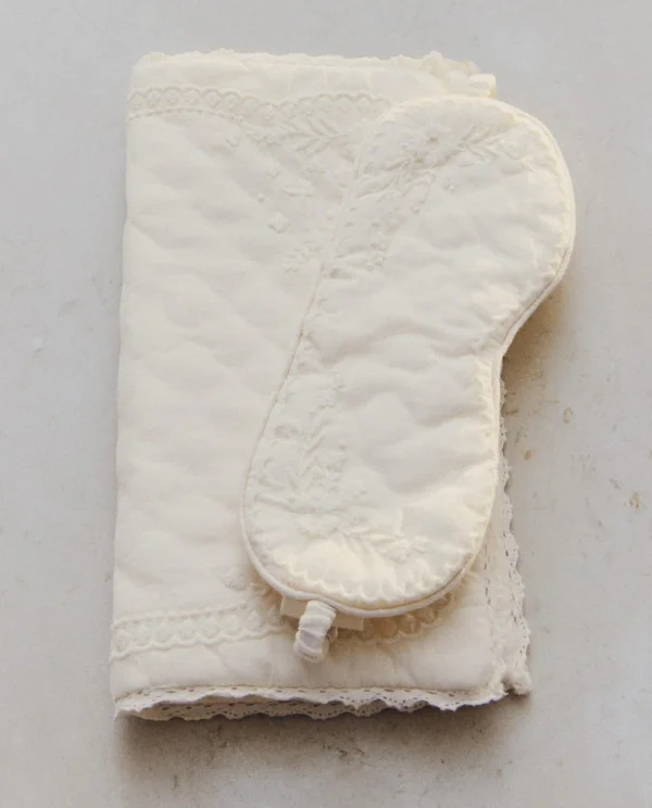 EMBROIDERED COTTON EYE MASK AND BAG SET