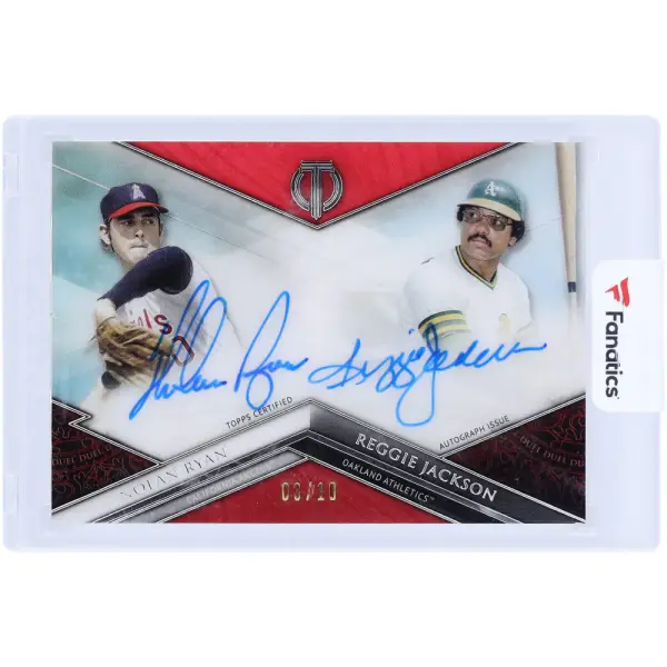 Nolan Ryan & Reggie Jackson Autographed 2017 Topps Tribute Dual Auto Red #DA-RJ #3/10 Card