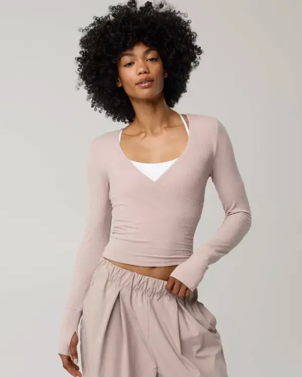 OFFLINE By Aerie Thumbs Up Ribbed Wrap Top