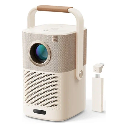 T2 Plus Portable Projector, 350 ISO, JBL Dolby Audio Native 1080P Auto Focus & Keystone WiFi 6 Bluetooth - Cream