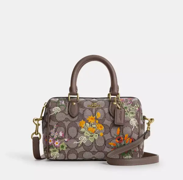 Mini Rowan Crossbody Bag In Signature Jacquard With Floral Embroidery