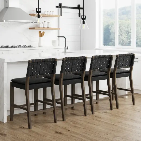 Faux Leather Woven Counter Height Bar Stools (Set of 2)