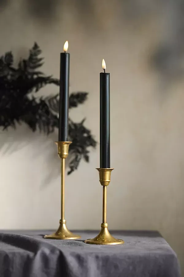 Flameless Black Wax Taper Candles, Set of 2 at Terrain