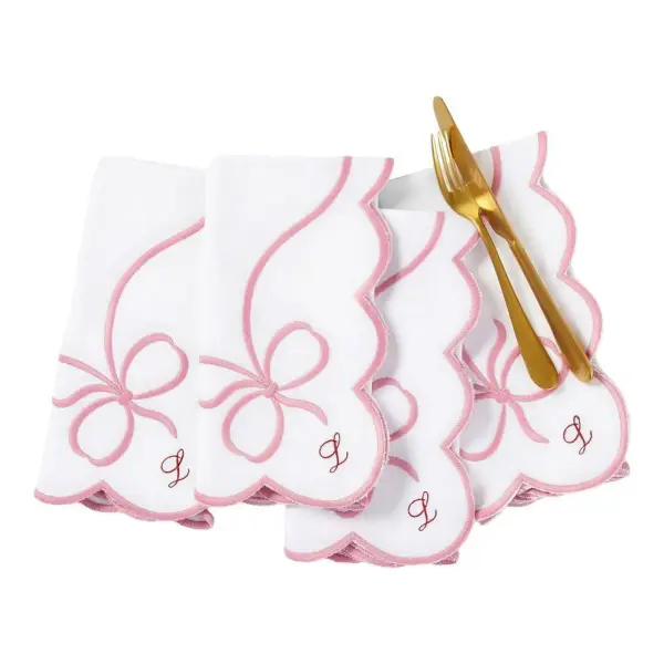 Embroidered Bow Dinner Napkins, Set of 4