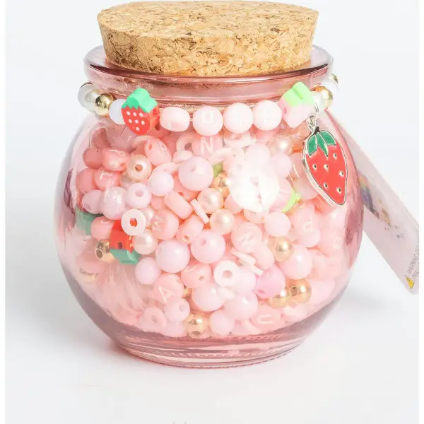 Short & Sweet Pink Letter and Red Strawberry Charm Mini Pink DIY Bead Jar