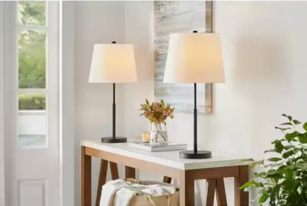 Hampton Bay Warrington 24.5 in. Black Table Lamp Set with White Fabric Shades and (Set of 2) 24245-000 - The Home Depot