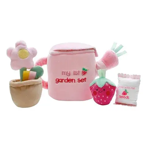 4 Piece Plush My First Garden Play Set with Sensory Toys for Baby, Pink, 6 inch
