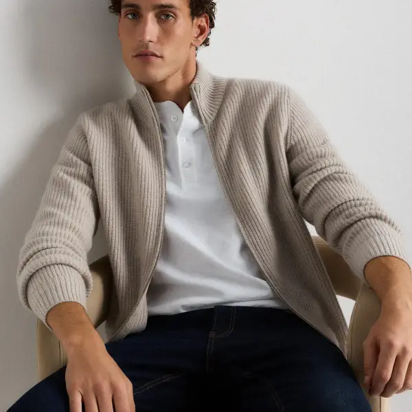 Mongolian Cashmere Fisherman Full Zip Sweater