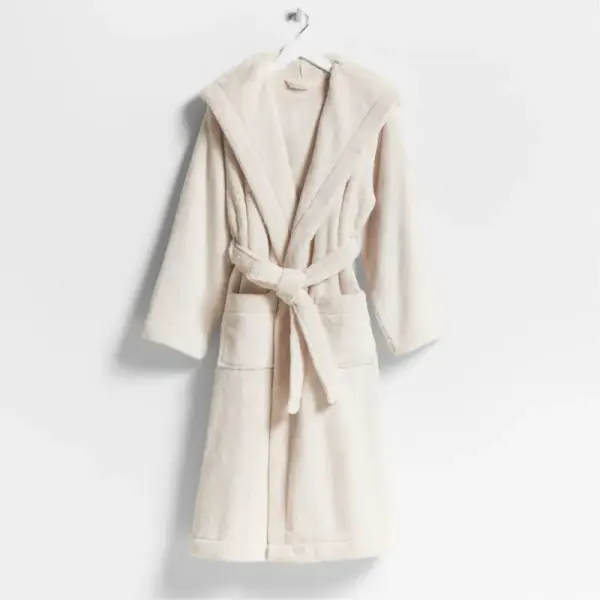 Small/Medium Plush Faux Fur Calm Beige Hooded Bath Robe