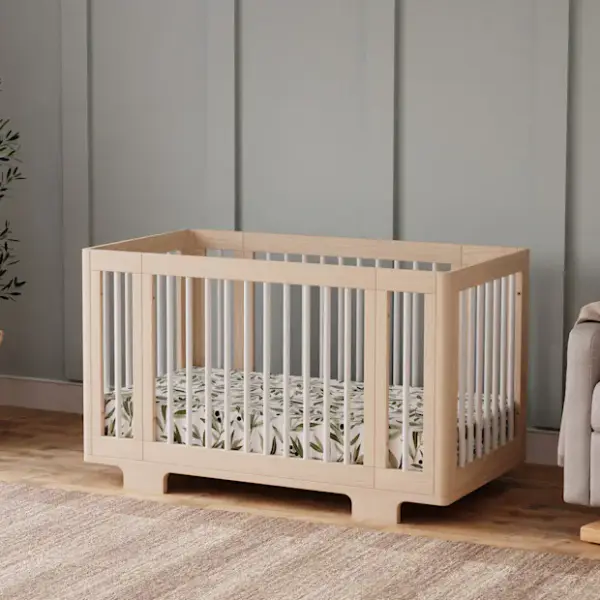 babyletto Yuzu 8-in-1 Convertible Crib with All-Stages Conversion Kits - Washed Natural / White