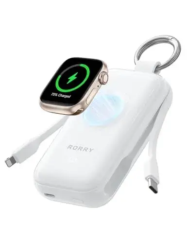 RORRY CharmGo Portable Charger 45W Fast Charging, 10000mAh Keychain Power Bank with Built-in Cables, Battery Pack for iPhone 17/16/15/14/13/12/11 Pro/Max and Apple Watch Ultra/11/10/9/SE, iPad