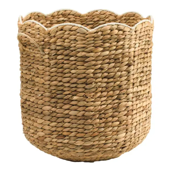 Round Laundry Basket with Resin Scalloped Trim
