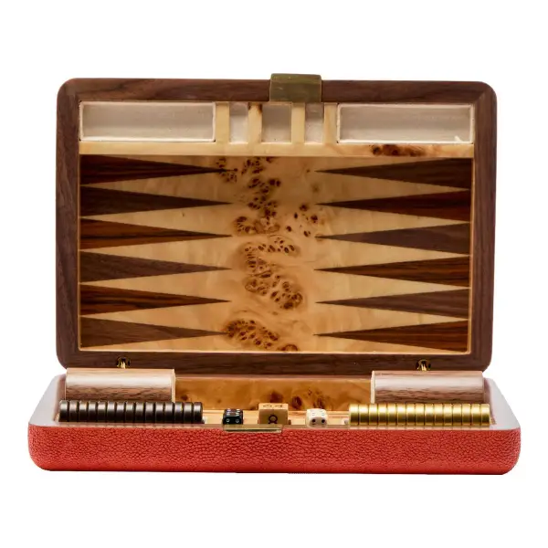 Faux Shagreen Travel Backgammon Set