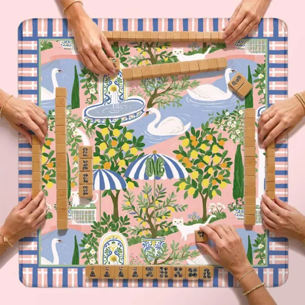 Custom Mahjong Mat, Neoprene, Personalized, Monogram, Letter, Initial, Preppy, Flowers, Stripes, Cats, Swans, French Countryside, Fountain