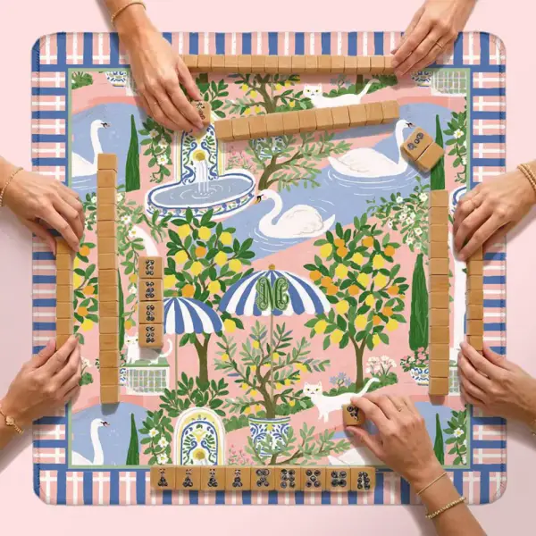 Custom Mahjong Mat, Neoprene, Personalized, Monogram, Letter, Initial, Preppy, Flowers, Stripes, Cats, Swans, French Countryside, Fountain