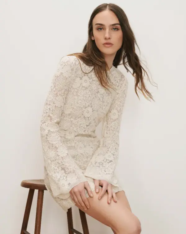 Teresia Lace Mini Dress in Dove | Veronica Beard