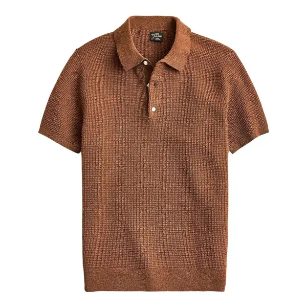 Short-Sleeve Cashmere Waffle Sweater-Polo