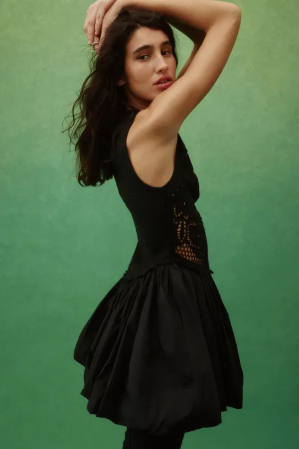 Bubble-Hem Linen-Blend Dress