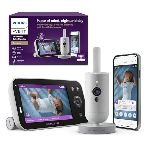 Philips Avent Premium Connected Baby Monitor, Smart Baby Monitor with App, 1080p Camera, SenseIQ Sleep & Breathing Motion Tracking, Cry Detection & Translation, Two-Way Audio, Night Vision, SCD973/37