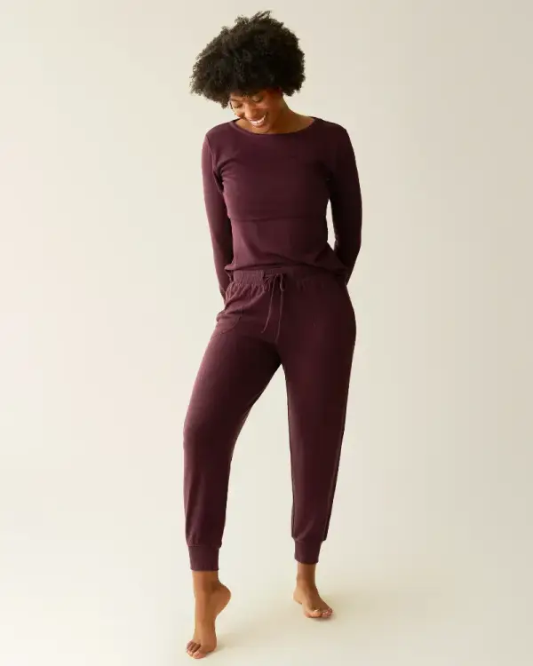 CozyKnit Nursing Pajama & Lounge Set | Deep Burgundy