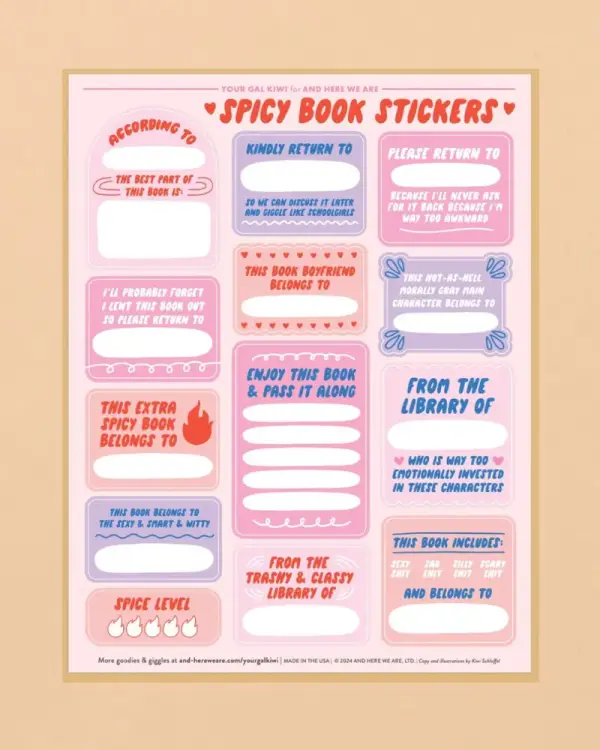 Spicy Book Plate Sticker Sheets