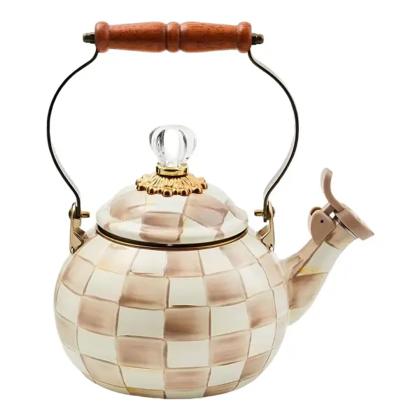 Mocha Check Whistling Tea Kettle