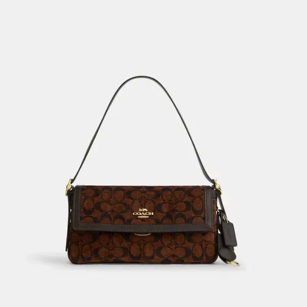 Coach Outlet Etta Flap Shoulder Bag In Signature Chenille - Women's Purses - Gold/truffle, Size: Small