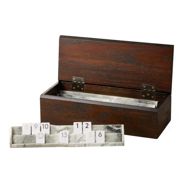 Reign Green Marble Rummy Cube Game Set with Oak Wood Box