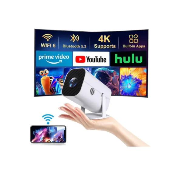 YGSKK Mini Projector with Wifi and Bluetooth, Built-in Apps,Movie Projector