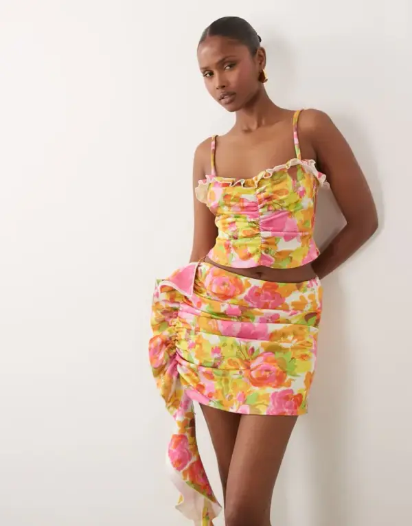 ASOS DESIGN set crepe frill detail in floral print | ASOS