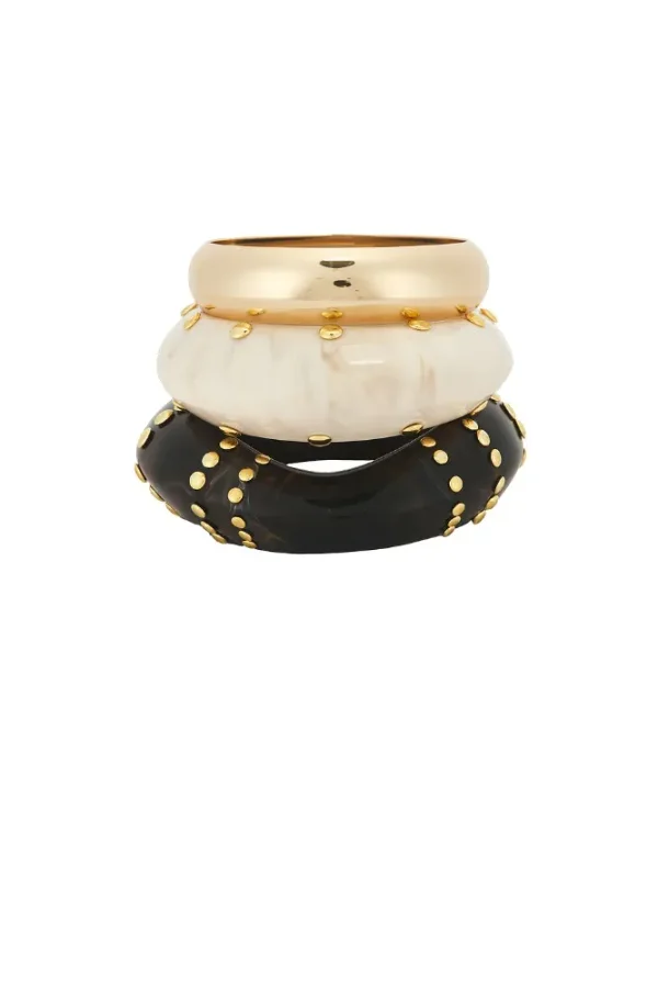 Epifene Studded Bangles Set Of 3 in Brown, White & Gold | REVOLVE