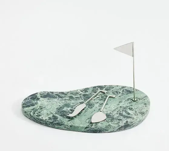 Figural Golf Marble Cheeseboard & Cheese Knives Set