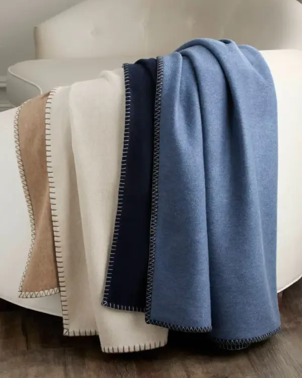 Double-Face Cashmere Throw with Contrast Stitch
